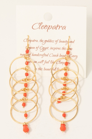Hoops And Rust Orange Beads Dangle Chain Earrings